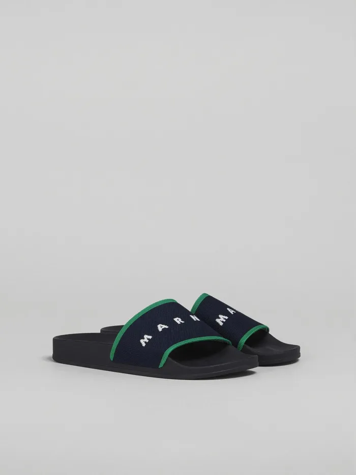 Marni Blueblack And Green Stretch Logo Jacquard Slide Blublack Womens Flats Marni Blueblack And Green Stretch Logo Jacquard Slide Blublack Womens Flats