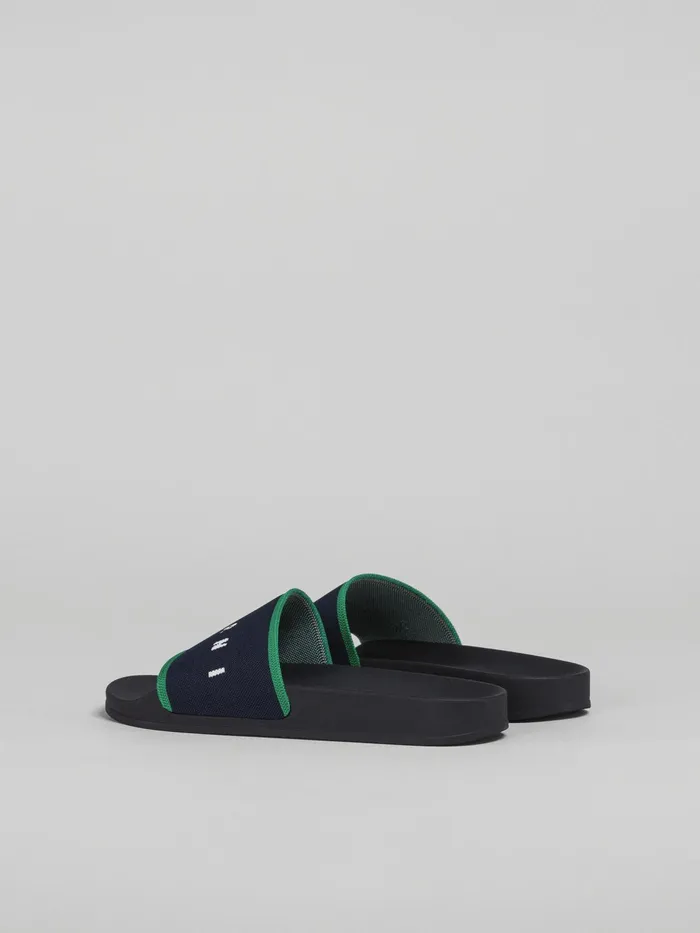Marni Blueblack And Green Stretch Logo Jacquard Slide Blublack Womens Flats Marni Blueblack And Green Stretch Logo Jacquard Slide Blublack Womens Flats