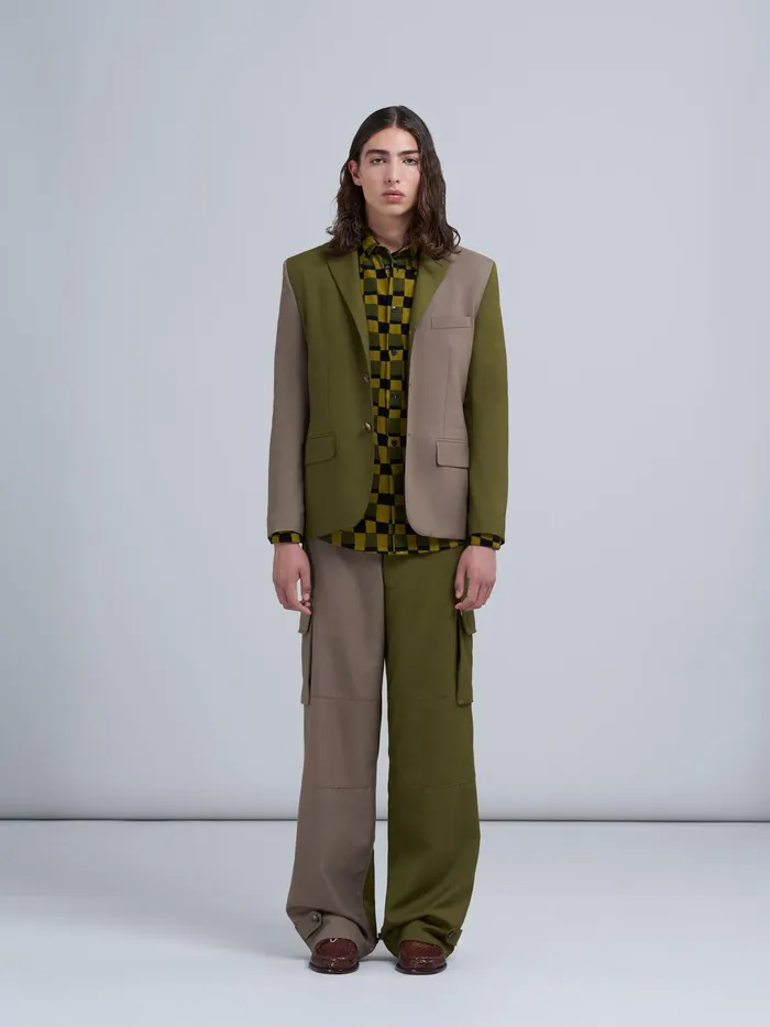 Marni Colourblock Tropical Wool Cargo Trousers Dusty Olive Mens Trousers Marni Colourblock Tropical Wool Cargo Trousers Dusty Olive Mens Trousers