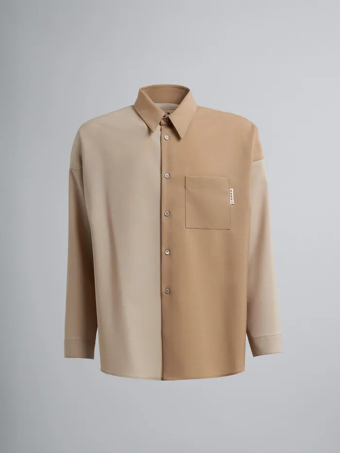 Marni Colourblock Tropical Wool Shirt Soft Beige Mens Shirts