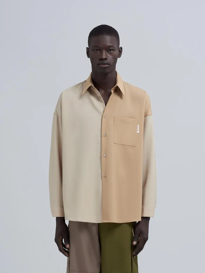 Marni Colourblock Tropical Wool Shirt Soft Beige Mens Shirts Marni Colourblock Tropical Wool Shirt Soft Beige Mens Shirts
