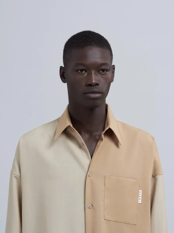 Marni Colourblock Tropical Wool Shirt Soft Beige Mens Shirts Marni Colourblock Tropical Wool Shirt Soft Beige Mens Shirts