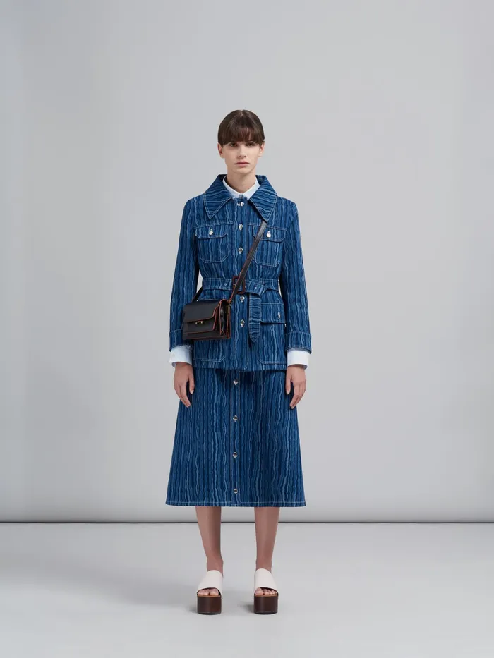 Marni Degrad Denim Safari Jacket Blublack Womens Coats and Jackets Marni Degrad Denim Safari Jacket Blublack Womens Coats and Jackets