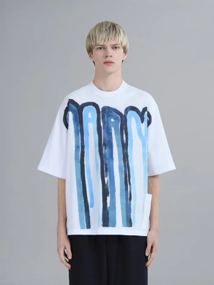 Marni Dripping Logo Bio Jersey Tshirt Bluette Mens Sweatshirts and Tshirts Marni Dripping Logo Bio Jersey Tshirt Bluette Mens Sweatshirts and Tshirts