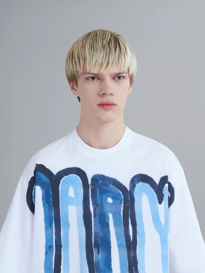 Marni Dripping Logo Bio Jersey Tshirt Bluette Mens Sweatshirts and Tshirts Marni Dripping Logo Bio Jersey Tshirt Bluette Mens Sweatshirts and Tshirts