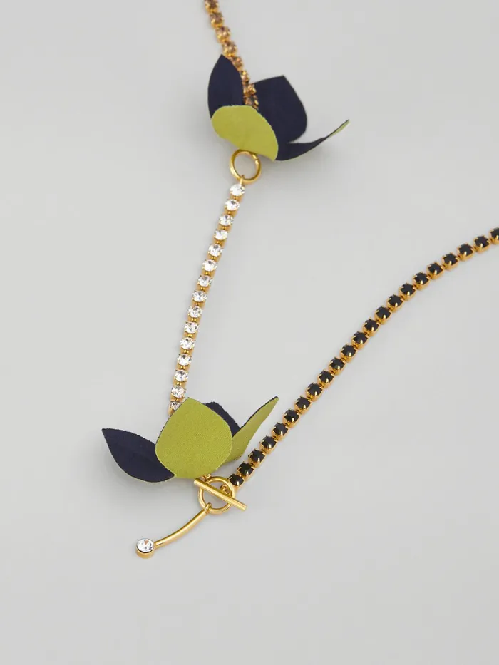 Marni Flora Necklace In Bicoloured Cotton And Rhinestone Blublack Womens Necklaces Marni Flora Necklace In Bicoloured Cotton And Rhinestone Blublack Womens Necklaces