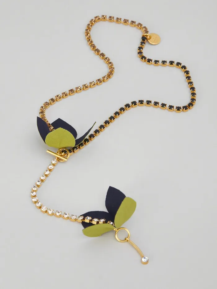 Marni Flora Necklace In Bicoloured Cotton And Rhinestone Blublack Womens Necklaces Marni Flora Necklace In Bicoloured Cotton And Rhinestone Blublack Womens Necklaces