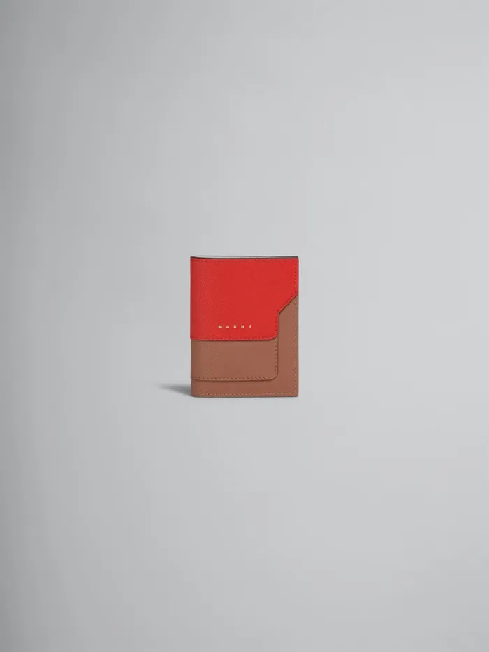 Marni Grey Brown And Red Saffiano Leather Bifold Wallet Tulip Womens Wallets and Small Leather Goods Marni Grey Brown And Red Saffiano Leather Bifold Wallet Tulip Womens Wallets and Small Leather Goods
