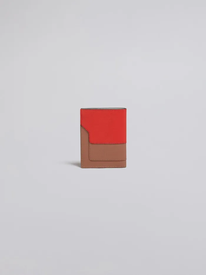 Marni Grey Brown And Red Saffiano Leather Bifold Wallet Tulip Womens Wallets and Small Leather Goods
