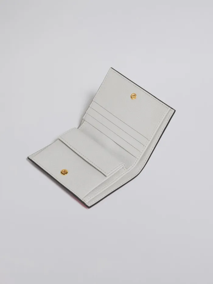 Marni Grey Brown And Red Saffiano Leather Bifold Wallet Tulip Womens Wallets and Small Leather Goods