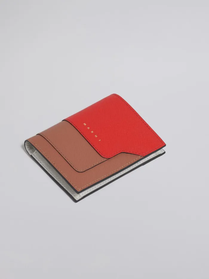 Marni Grey Brown And Red Saffiano Leather Bifold Wallet Tulip Womens Wallets and Small Leather Goods