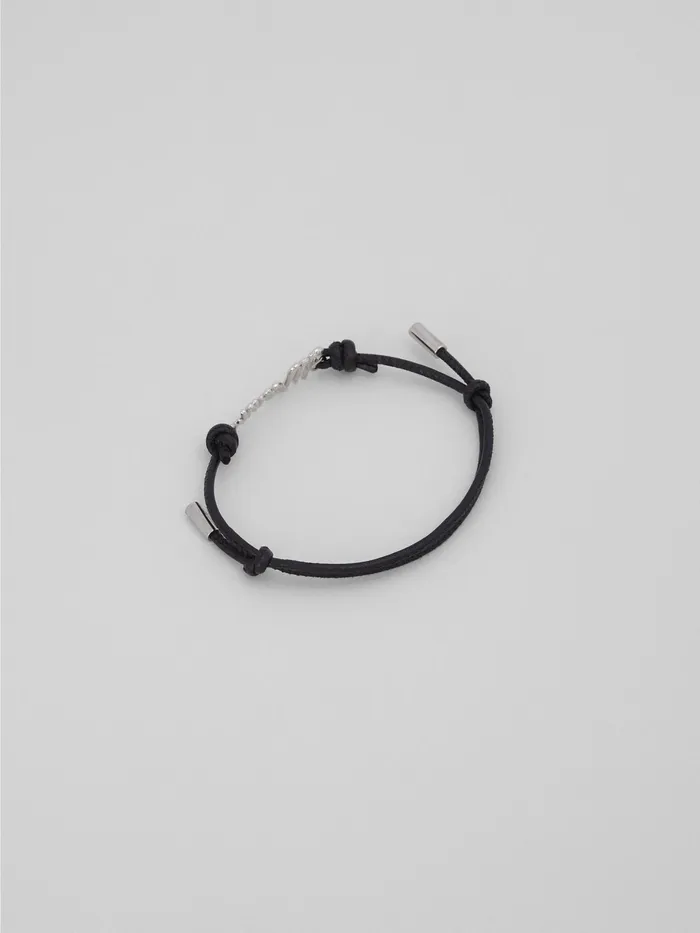 Marni Grey Leather Logo Bracelet Coal Mens Jewelry