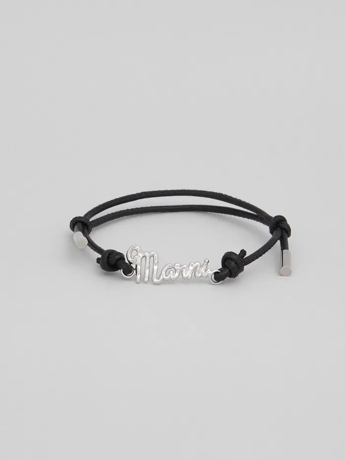 Marni Grey Leather Logo Bracelet Coal Mens Jewelry