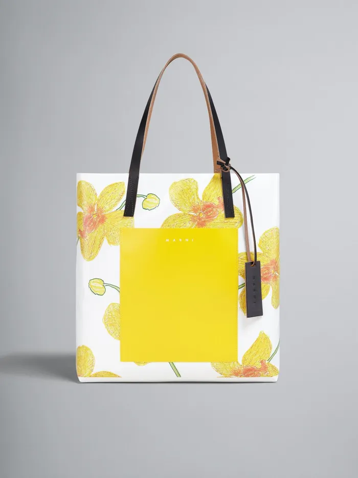 Marni Orchids Print Yellow Shopping Bag Maize Womens Shopping Bags
