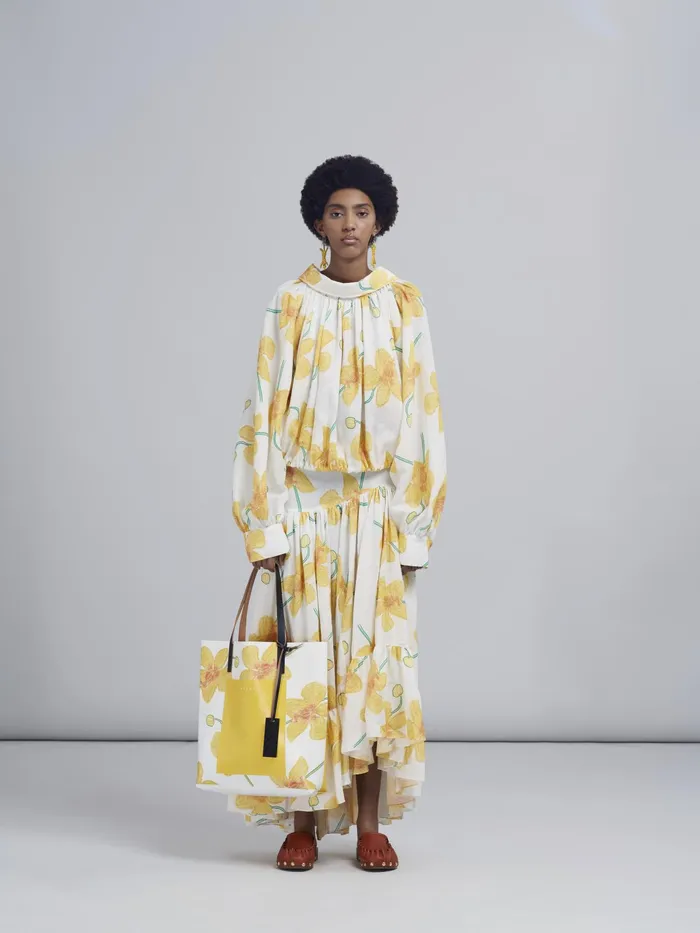 Marni Orchids Print Yellow Shopping Bag Maize Womens Shopping Bags Marni Orchids Print Yellow Shopping Bag Maize Womens Shopping Bags