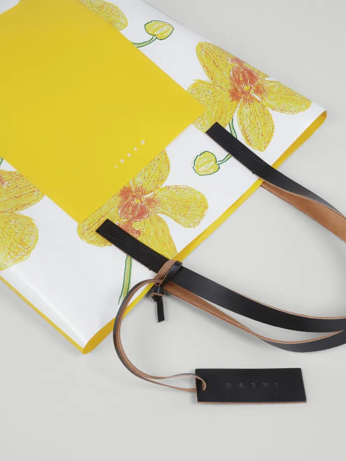 Marni Orchids Print Yellow Shopping Bag Maize Womens Shopping Bags Marni Orchids Print Yellow Shopping Bag Maize Womens Shopping Bags