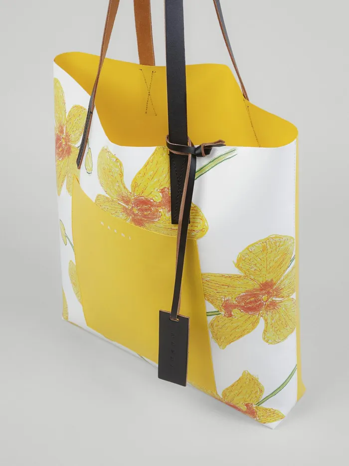 Marni Orchids Print Yellow Shopping Bag Maize Womens Shopping Bags Marni Orchids Print Yellow Shopping Bag Maize Womens Shopping Bags