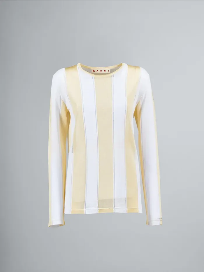 Marni Striped Cotton And Viscose Crewneck Sweater Lily White Womens Knitwear
