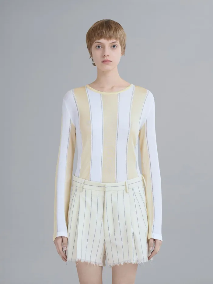 Marni Striped Cotton And Viscose Crewneck Sweater Lily White Womens Knitwear