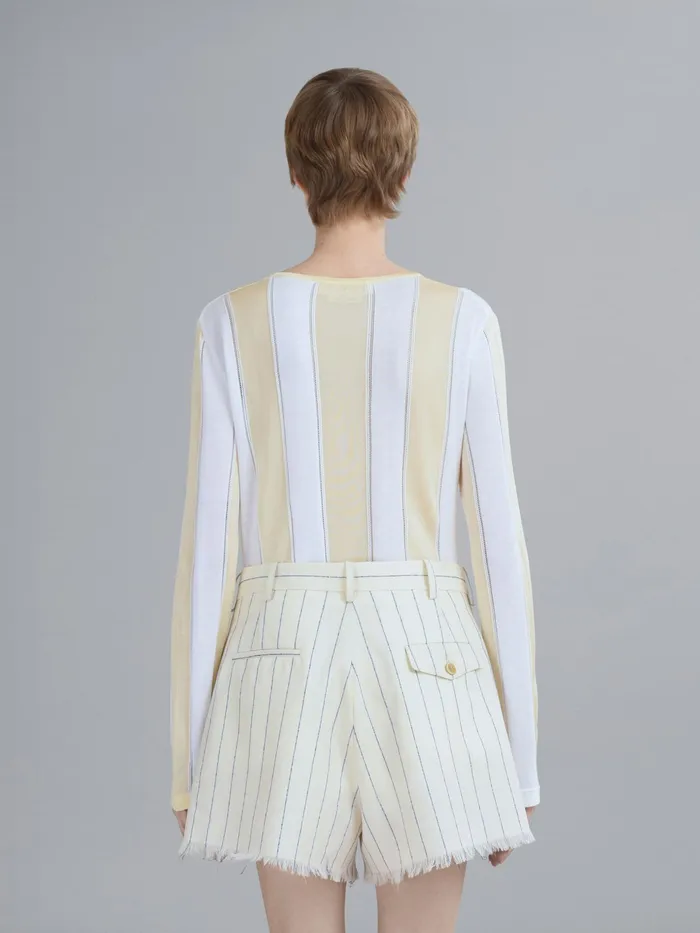 Marni Striped Cotton And Viscose Crewneck Sweater Lily White Womens Knitwear