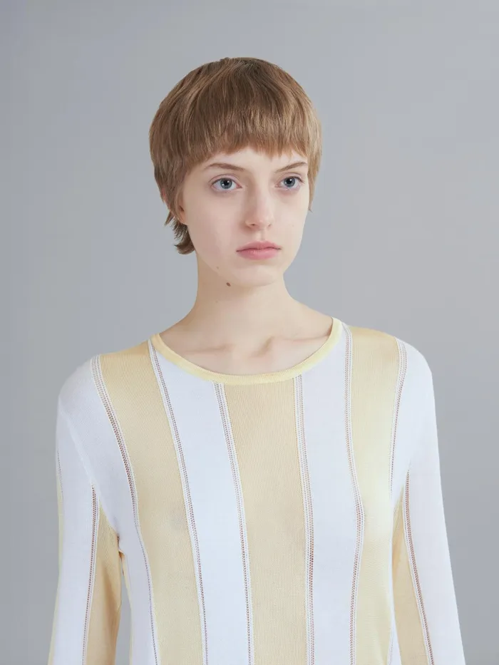 Marni Striped Cotton And Viscose Crewneck Sweater Lily White Womens Knitwear