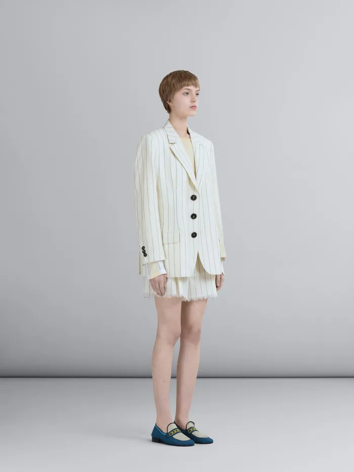 Marni Striped Cotton And Viscose Crewneck Sweater Lily White Womens Knitwear