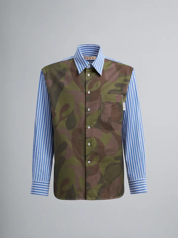 Marni Striped Poplin And Chin Canvas Shirt Iris Blue Mens Shirts