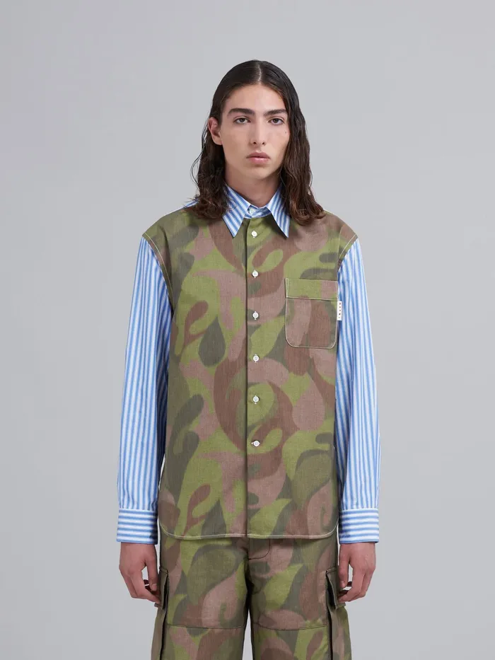 Marni Striped Poplin And Chin Canvas Shirt Iris Blue Mens Shirts Marni Striped Poplin And Chin Canvas Shirt Iris Blue Mens Shirts