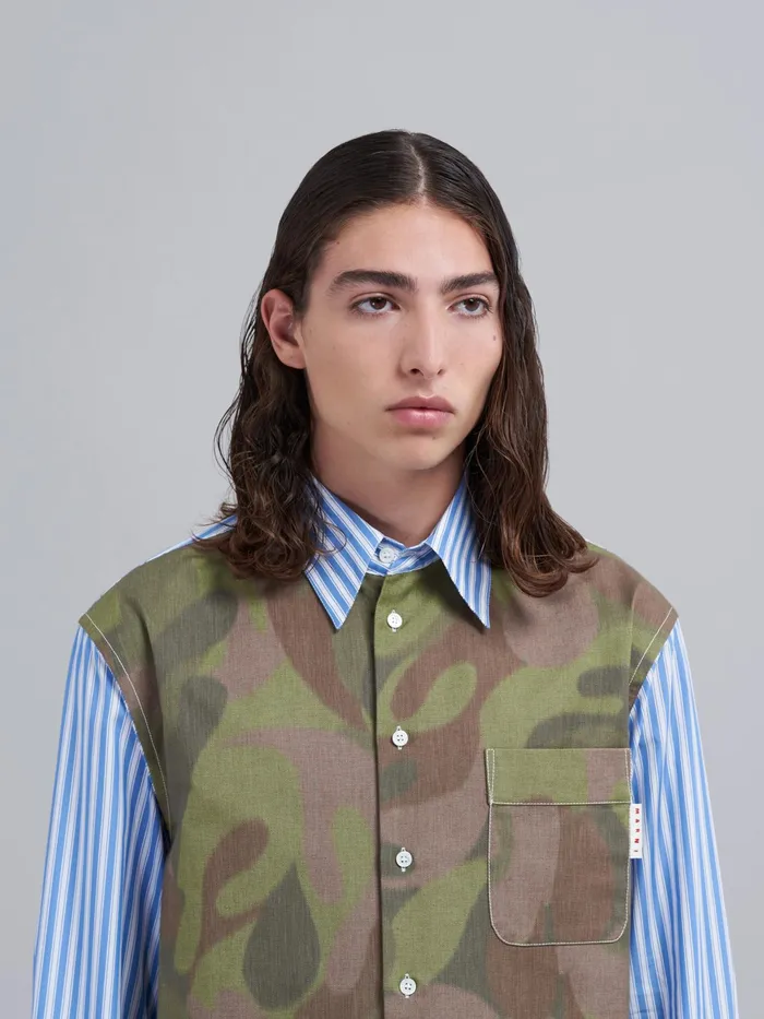 Marni Striped Poplin And Chin Canvas Shirt Iris Blue Mens Shirts Marni Striped Poplin And Chin Canvas Shirt Iris Blue Mens Shirts