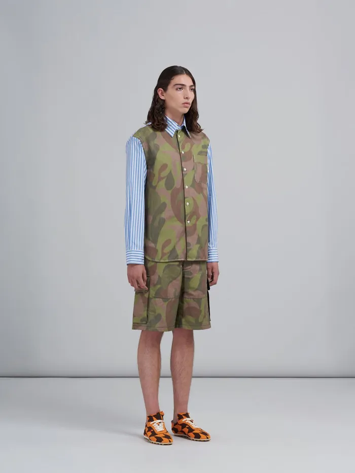 Marni Striped Poplin And Chin Canvas Shirt Iris Blue Mens Shirts Marni Striped Poplin And Chin Canvas Shirt Iris Blue Mens Shirts