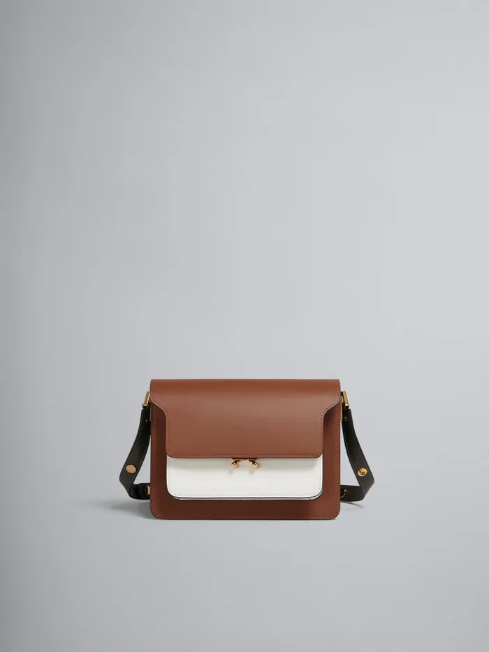 Marni Trunk Media Bag In Brown White And Green Leather Marron Womens Crossbody Bags
