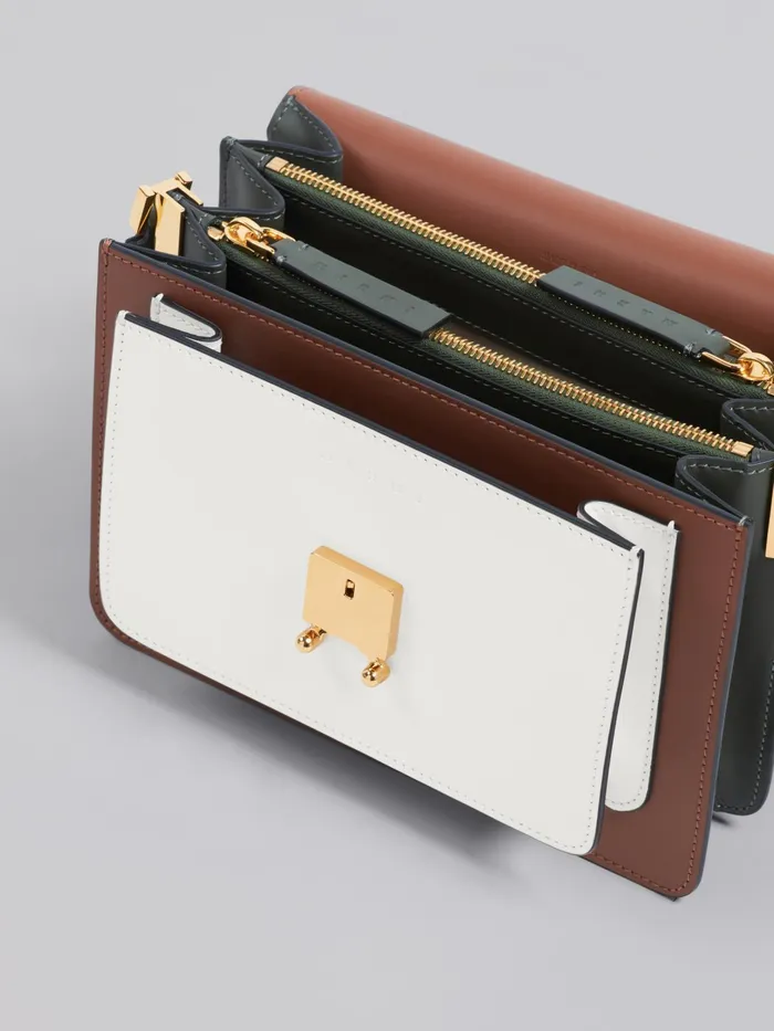 Marni Trunk Media Bag In Brown White And Green Leather Marron Womens Crossbody Bags Marni Trunk Media Bag In Brown White And Green Leather Marron Womens Crossbody Bags