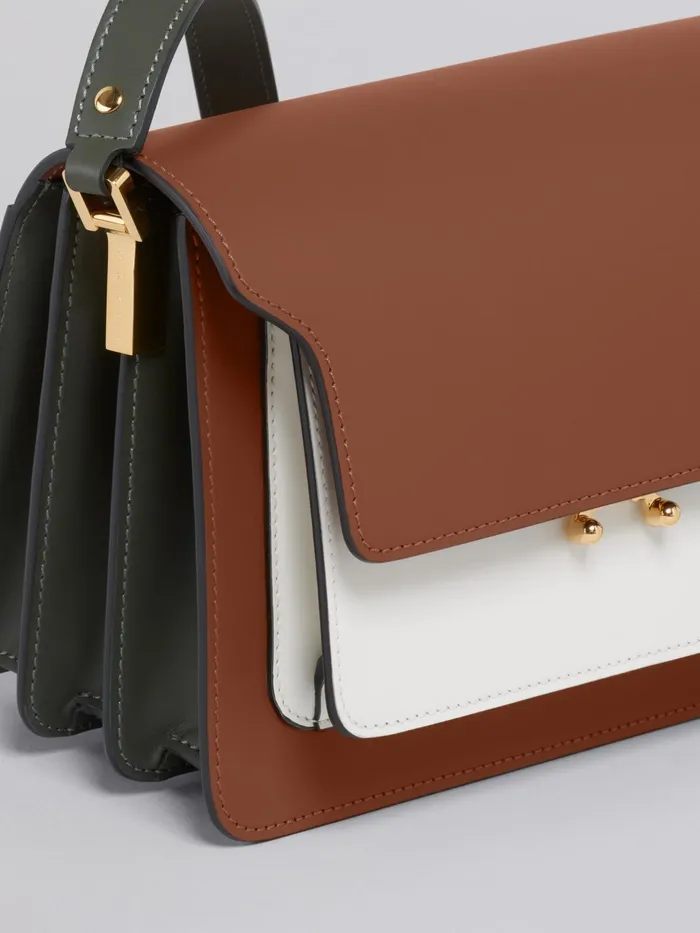 Marni Trunk Media Bag In Brown White And Green Leather Marron Womens Crossbody Bags Marni Trunk Media Bag In Brown White And Green Leather Marron Womens Crossbody Bags