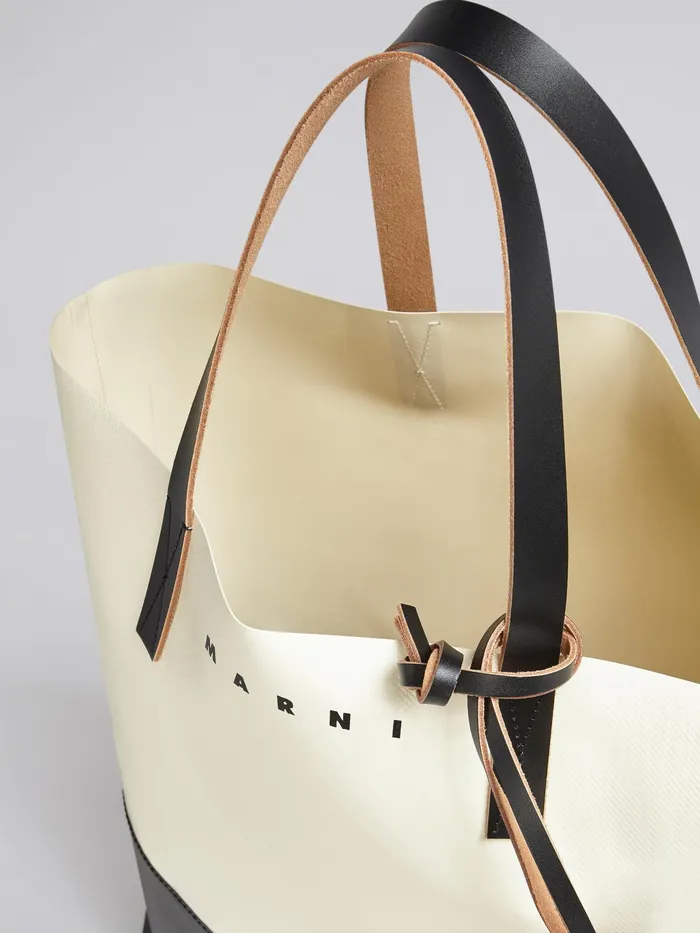 Marni White And Black Tribeca Shopping Bag Silk White Mens Shoulder Bags Marni White And Black Tribeca Shopping Bag Silk White Mens Shoulder Bags