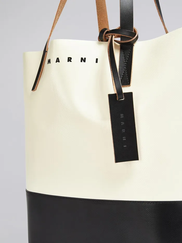 Marni White And Black Tribeca Shopping Bag Silk White Mens Shoulder Bags Marni White And Black Tribeca Shopping Bag Silk White Mens Shoulder Bags