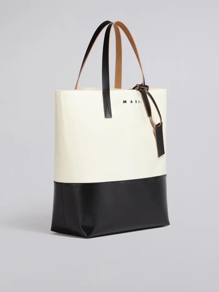 Marni White And Black Tribeca Shopping Bag Silk White Mens Shoulder Bags Marni White And Black Tribeca Shopping Bag Silk White Mens Shoulder Bags