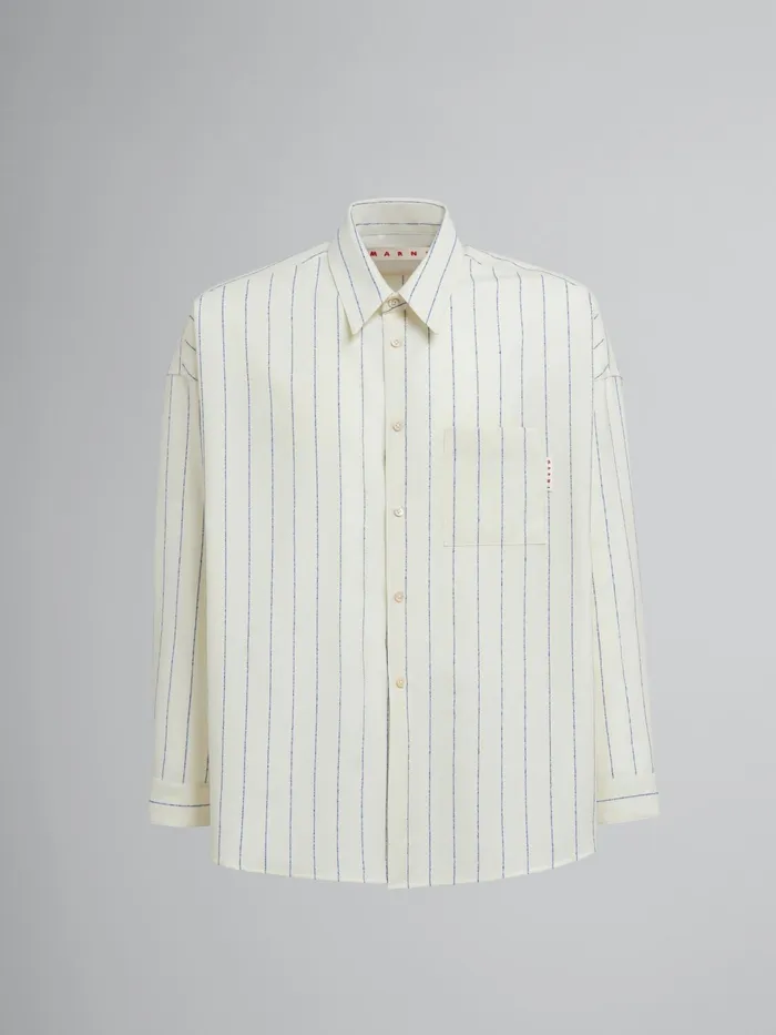 Marni White Pinstriped Fresco Wool Shirt Ivory Mens Shirts
