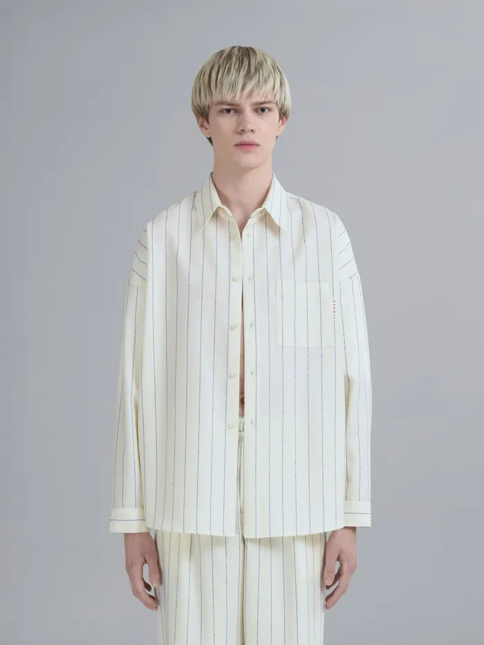 Marni White Pinstriped Fresco Wool Shirt Ivory Mens Shirts Marni White Pinstriped Fresco Wool Shirt Ivory Mens Shirts