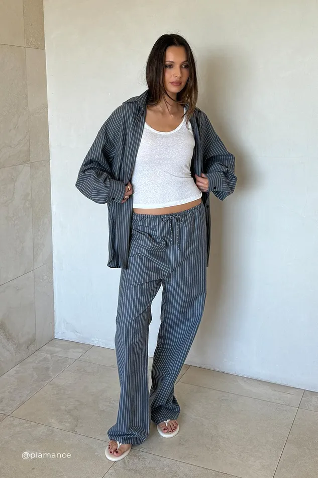 MASON SLATE STRIPE DRAWSTRING PANT Women DISSH Pants