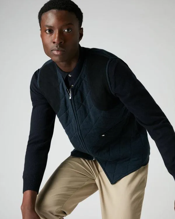 Men 007 Diamond Padded Cashmere WaistcoatIn Lava Blue Lava Blue NPeal Half and Full Zip Knitwear
