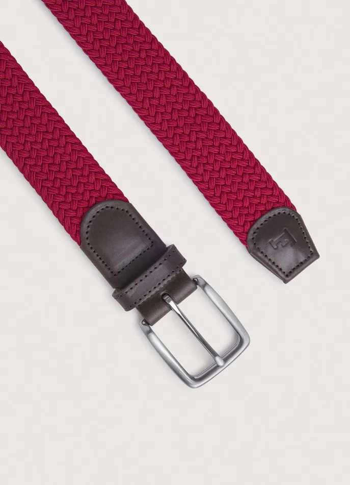 Men Belts Faonnable Braided Belt With Leather Details Berry Red
