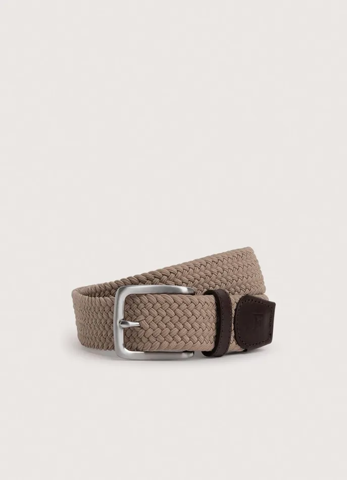 Men Belts Faonnable Braided Belt With Leather Details Concealed Beige
