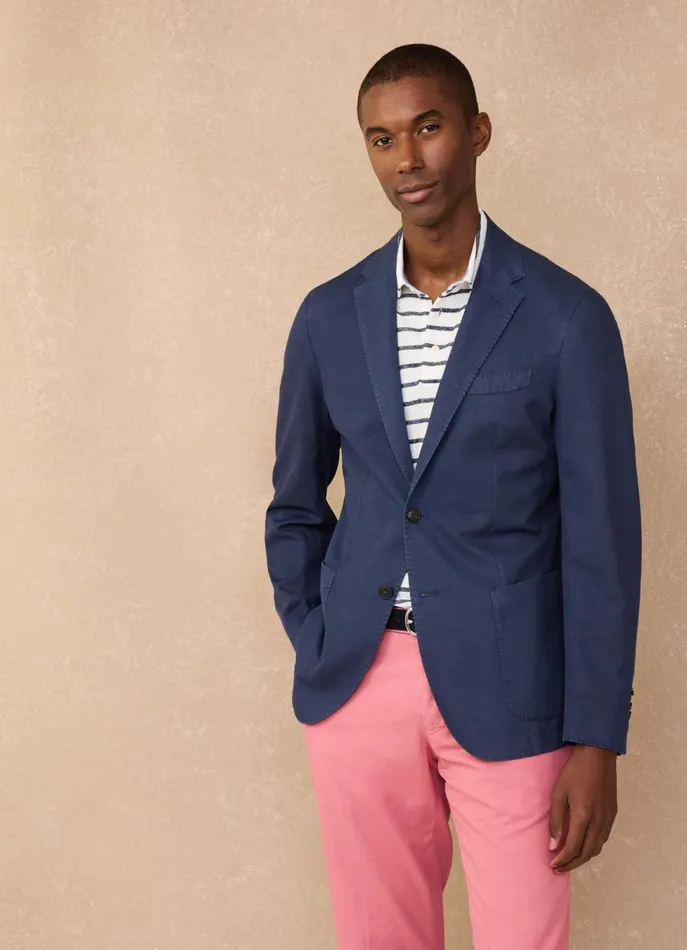 Men Blazers Faonnable Linen Cotton Blazer With Patch Pockets Marine Blue