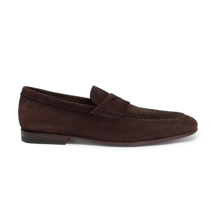 Men Brown Suede Penny Loafer Santoni Loafers