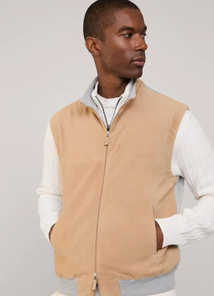 Men Coats and Jackets Faonnable Suede Hybrid Gilet Light Beige