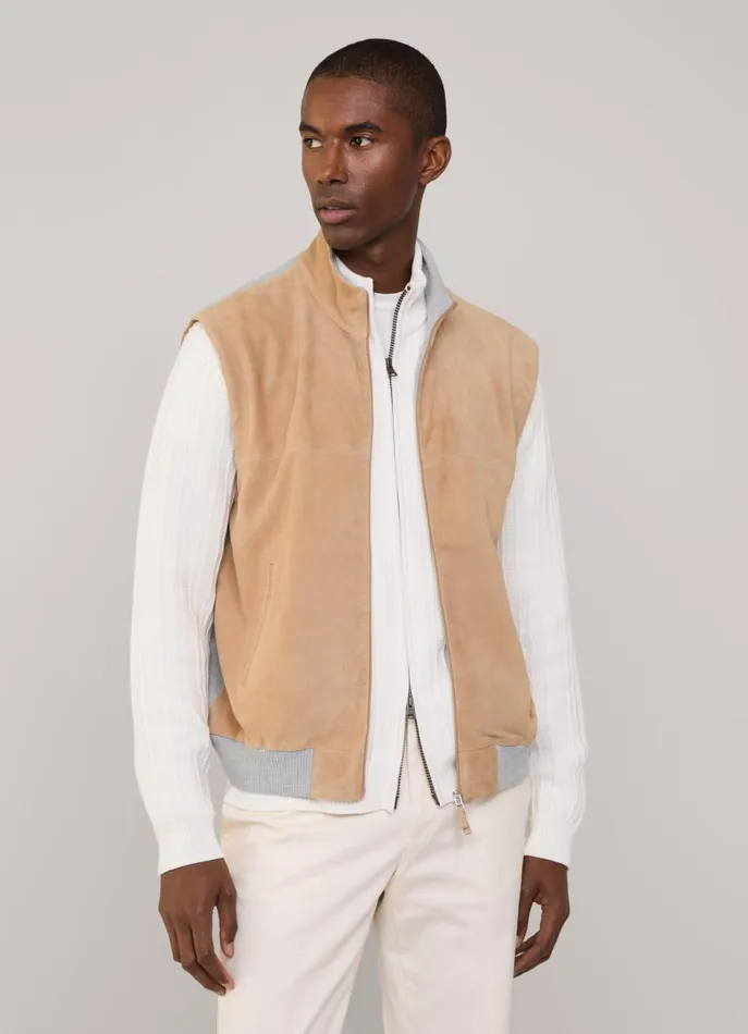 Men Coats and Jackets Faonnable Suede Hybrid Gilet Light Beige