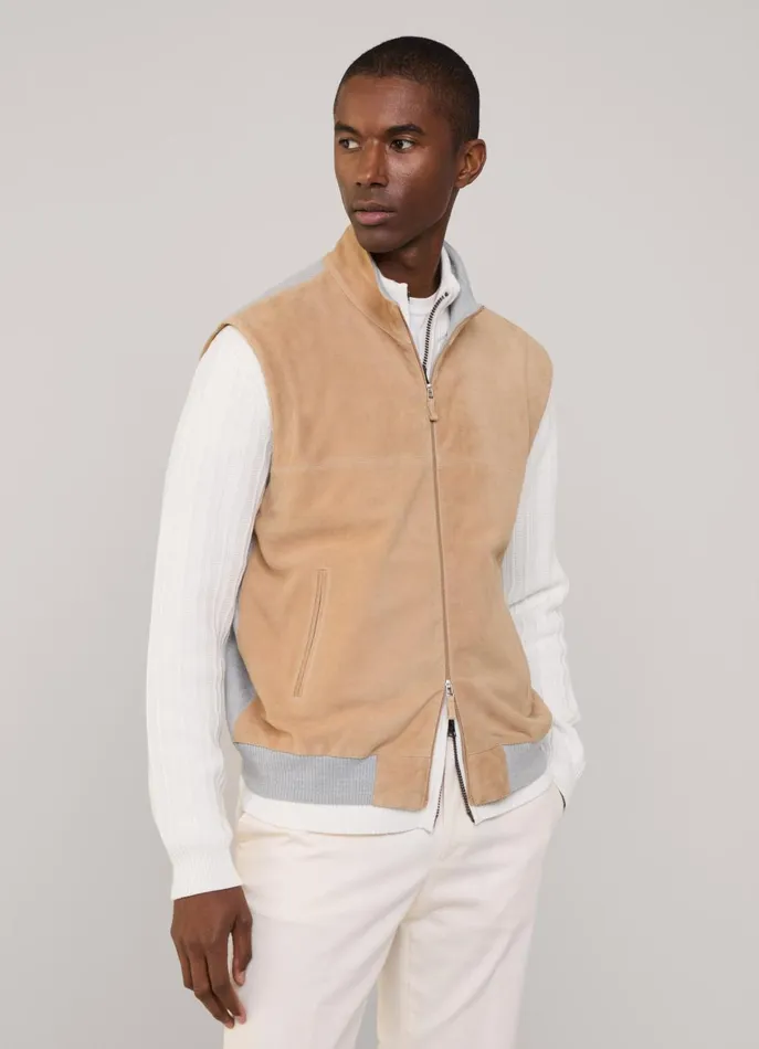 Men Coats and Jackets Faonnable Suede Hybrid Gilet Light Beige