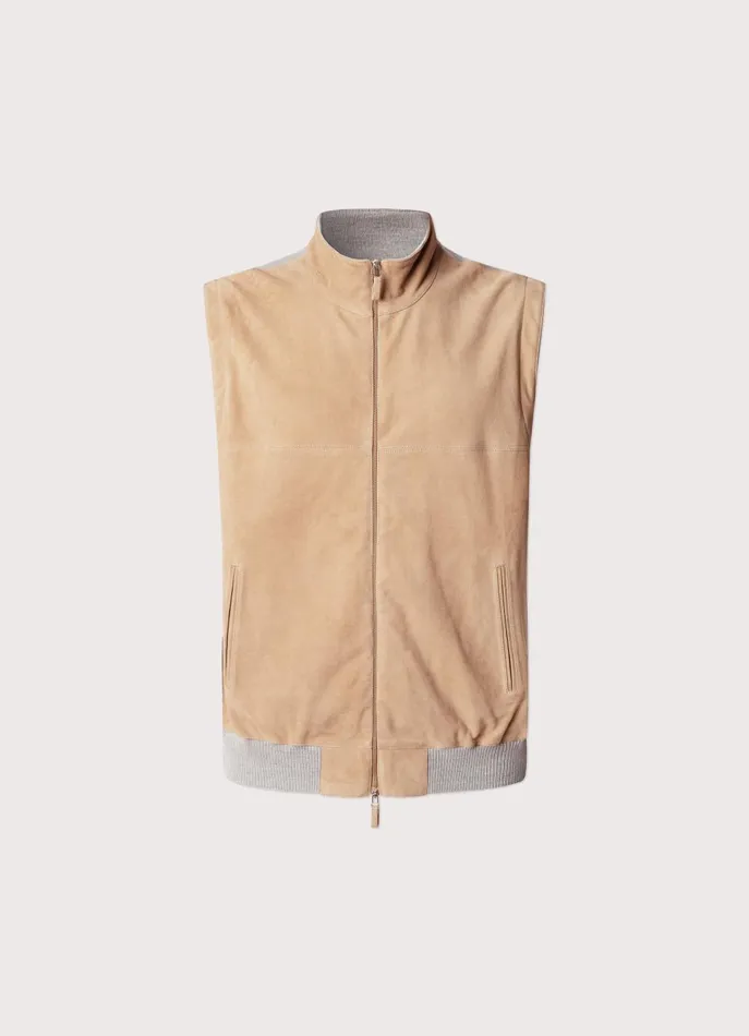 Men Coats and Jackets Faonnable Suede Hybrid Gilet Light Beige