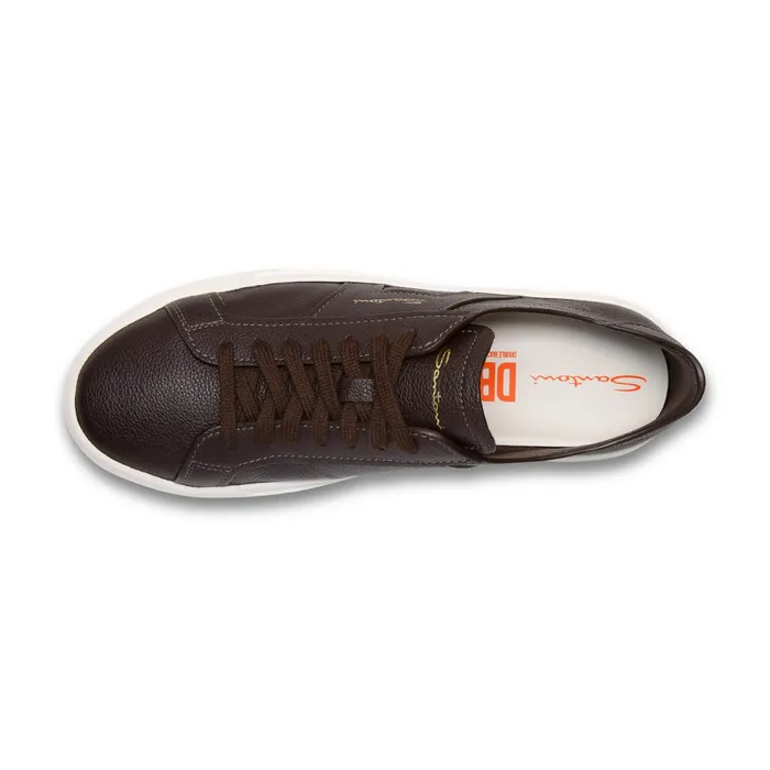 Men Dark Brown Tumbled Leather Double Buckle Sneaker Santoni Sneakers
