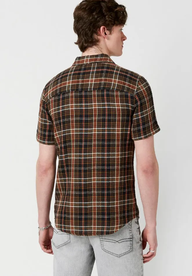 Men DoubleFaced Sumo Plaid Slim Fit Shirt Brown Plaid Teracotta Buffalo David Bitton Shirts